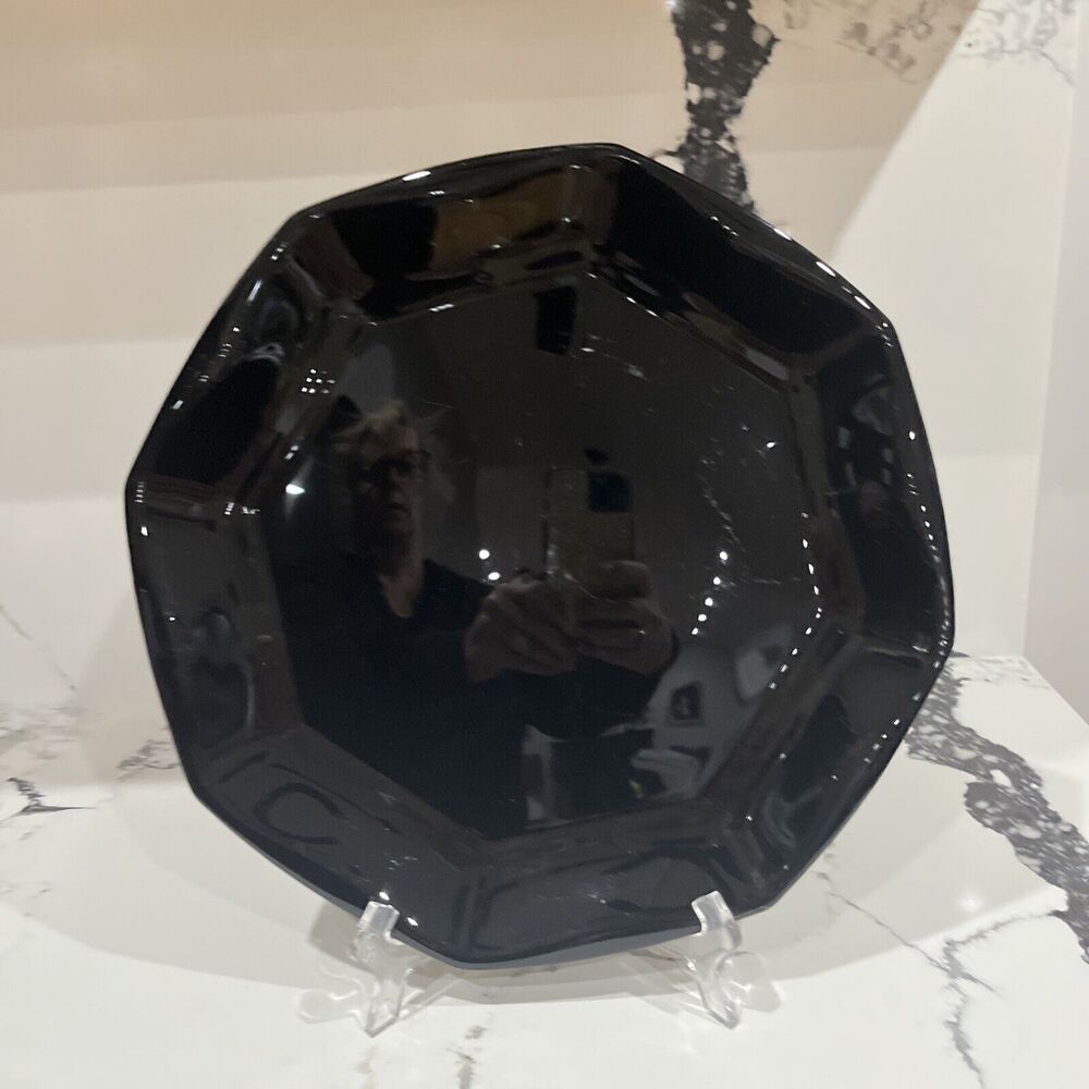 Vintage 80’s Serving Platter “Octime” Black Glass by Arcoroc France